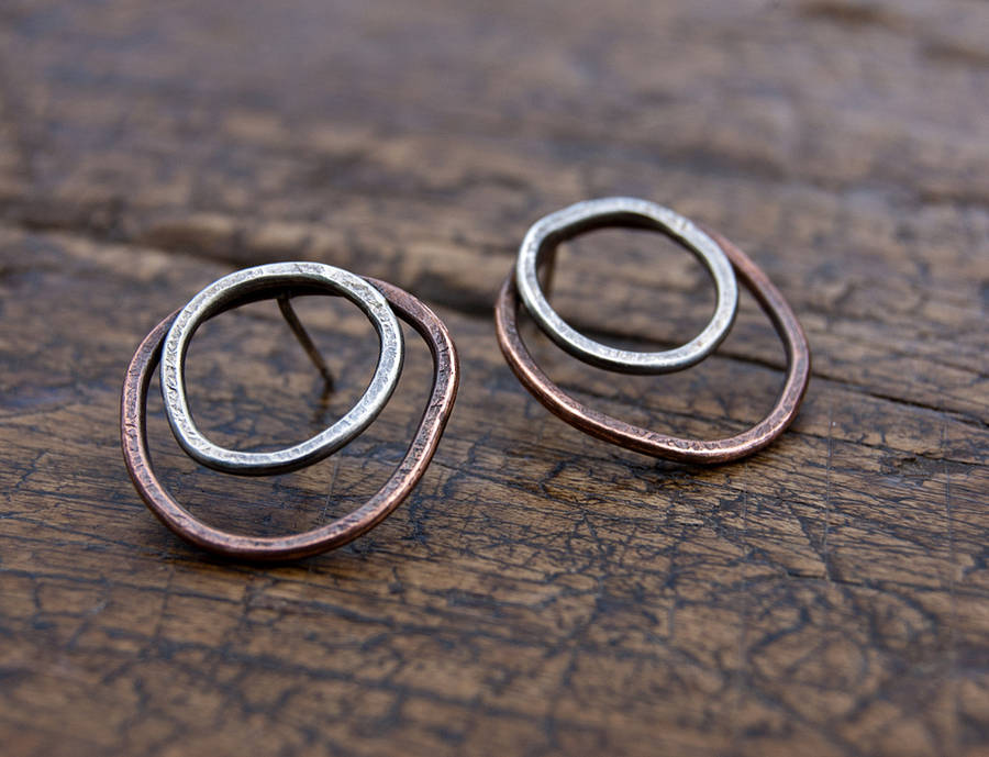 Handmade Organic Copper And Silver Earrings By Alison Moore Designs